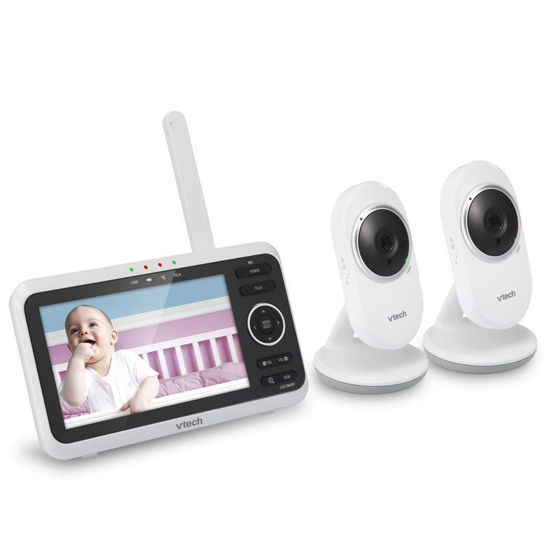 VTech [ترقية] جهاز مراقبة الأطفال VM350-2 بشاشة 5 بوصة وكاميرتين ورؤية ليلية بمدى 1000 قدم وتهويدات صوتية في اتجاهين ونقل آمن بدون واي فاي